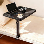 Adjustable Bedside Shelf for Bed, College Dorm Room Essentials, Bamboo Bed Side Tray Table with Sturdy Metal Pole, Clip On Nightstand Organizer for College, Apartment, Bunk Beds