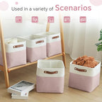 FinishingBo Cube Storage Baskets 6 Pack, 11x11 inch Cube Storage Bins with Leather Handles for Shelf Closet (White/ Pink) - color: White/Pink