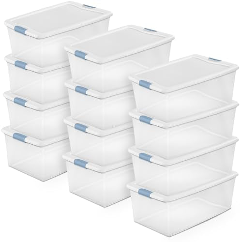 Sterilite 12-Pack Latching Box, Under Bed Storage Bins with Lids, Clear Plastic, 106 Quart - Heavy-Duty Organizing Containers for Closet, Bathroom, and Office - size: 106 Quart, style: 12 Pack