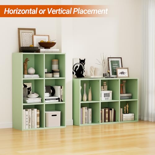 Wooden 6 Cube Storage Organizer with Closed Back Panel, Modern Open Cube Storage Shelf Bookshelf with Compartments, Cube Shelf Organizer for Living Room, Bedroom, Study Room (Green) - color: Green