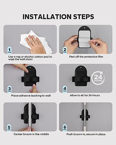 Broom Holder Wall Mount (Black 4 Count), Broom Holder, Broom and Mop Organizer Wall Hanging, Mop and Broom Holder Wall Mount, Broom Organizer Wall Mount for Home, Kitchen, Garage Storage - color: Black
