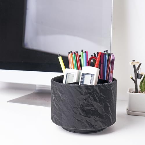 Hennaja Round Leather Art Supply Organizer,Remote Control Holder,360 Degree Spinning,Multi-Functional Pencil Holder,4 Compartments Desktop Stationary Organizer(1-Hill Black) - color: 1-Hill Black