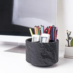 Hennaja Round Leather Art Supply Organizer,Remote Control Holder,360 Degree Spinning,Multi-Functional Pencil Holder,4 Compartments Desktop Stationary Organizer(1-Hill Black) - color: 1-Hill Black