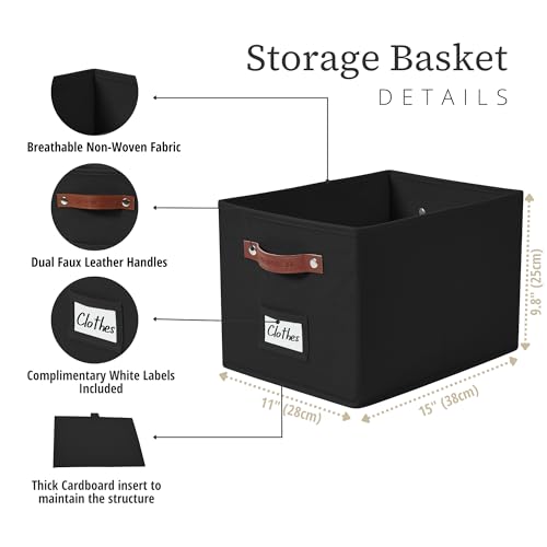 DECOMOMO Storage Baskets for Shelves - Large 15"x11"x10" Foldable Fabric Storage Bins, Baskets for Organizing with Labels (Black, 4pcs) - color: Black