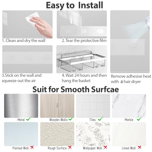 Liuoud 5 Pack Shower Caddy Organizer Rack Shelf for Inside Shower, Self Adhesive Bathroom Wall Storage Basket Rustproof Stainless Steel Large Capacity Shampoo Holder, Silver - color: Silver