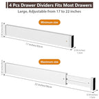 DUCOO 4 PCS Drawer Divider, 17"-22" Adjustable Bamboo Drawer Dividers Organizers, Expandable Separators for Kitchen, Clothes, Dressers, Home, Office, White - color: White