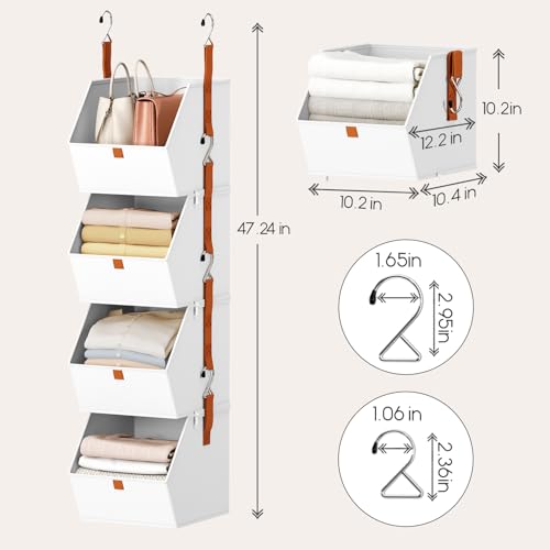 Homsorout Hanging Closet Organizer 4 Tier - Clothes Hanging Shelves, Space-Saving Closet System, Fabric Storage Bins Bedroom Organization, Collapsible Baskets for Home, Dorm, Rv, White - color: White, size: 4 shelves