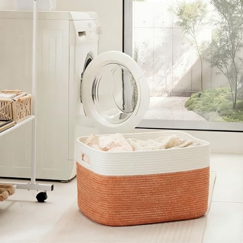 Artfeel Blanket Basket,Rectangle Woven Baskets for Storage,30L Laundry Basket for Decorative Nursery Blanket,Toys,Dirty Clothes and Magazine in Shelves,Baby Room,and Living Room - color: Orange, size: 30L