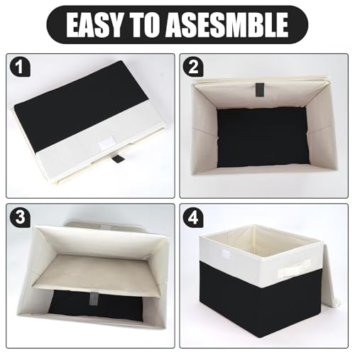 Bagnizer Large 22 Quart Linen Fabric Foldable Storage Bin Cube Organizer Basket with Flip-Top Lid & Handles, Clothes Blanket Box for Home, Office, Closet, Black & White, 4 Pack 14.6 x 9.5 x 9.5 - color: Black & White, size: Medium - 4 Pack