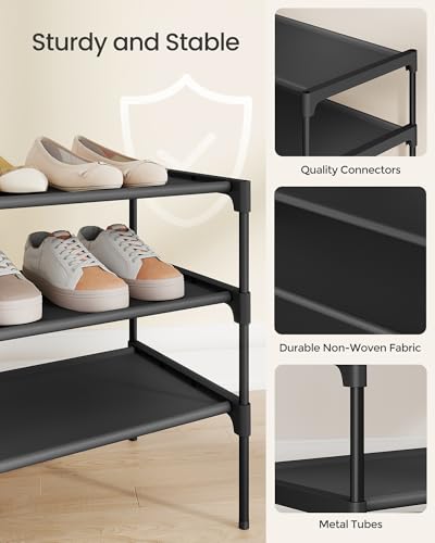 SONGMICS Shoe Rack, 3-Tier Shoe Storage Organizer, Space-Saving, 11.7 x 24.5 x 21 Inches, Entryway, Metal Frame, Non-Woven Fabric Shelves, Ink Black ULSH023BH01 - color: Ink Black, size: 3 Tiers (24.5"W)