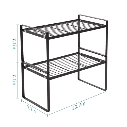 MiaLi Cabinet Organizer Shelf, Set of 2 Metal Counter Shelves Spice Rack, Stackable Kitchen Bathroom Organizers and Storage, Black - color: Black, size: 7.7"D x 13.7"W x 7.1"H + 7.7"D x 13.7"W x 7.1"H