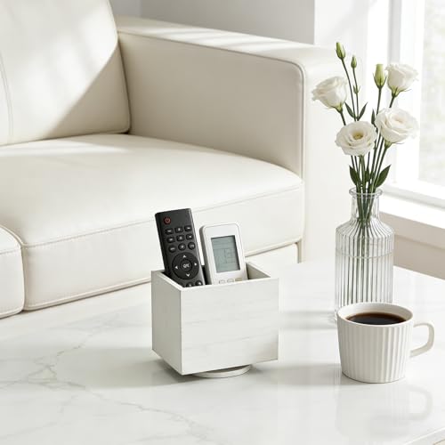 360° Rotating Remote Control Holder, Wooden TV Remote Holder for Table, Desk Organizer Caddy Media Storage Box Ideal for Living Room, Bedroom, Office Desk (White) - color: White-1 Slot