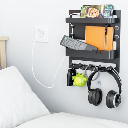 SuoXing Bedside Shelf Wall Mount and Wall Nightstand for Bedroom,Rv,Dorm Room,Bedside Wall Organizer for Phone Holder,Wall Mount Shelf Organizer for Charging Station and Remote Control Holder,Black - color: Black