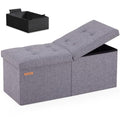 HAUSFRAU 31.5 Inches Ottoman with Storage, Folding Ottoman Bench Small Foot Rest Stool, Bedroom Bench with Flipping Lid, Linen Grey - color: Grey, size: 13"D x 31.5"W x 13"H
