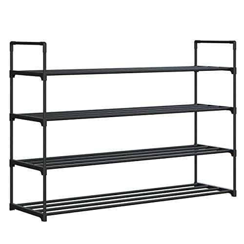 Home-Complete Shoe Rack - 4-Tier Shoe Organizer for Closet, Bathroom, Entryway - Shelf Holds 20 Pairs Sneakers, Heels, Boots (Black) - color: Black, size: 4-Tier