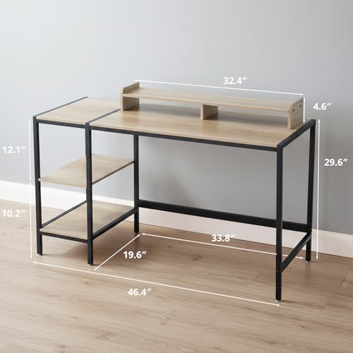 MINOSYS 47-inch Computer Desk with Storage Shelf - Gray Ideal Gaming Desk for Bedrooms, Small Spaces, and Home Offices Modern Writing Desk for PCs. - color: Tx-gray, size: 47 inch