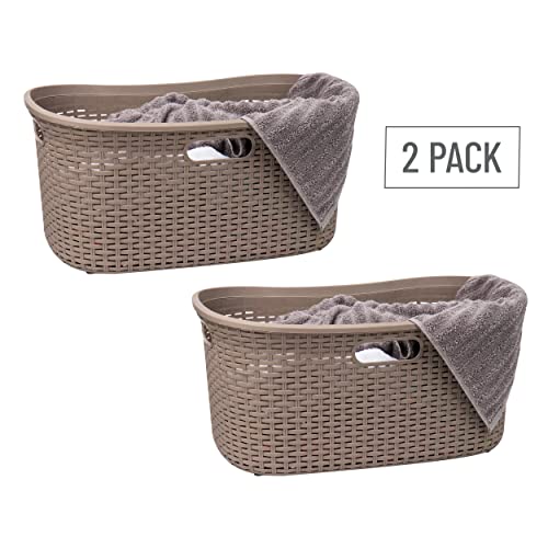 Mind Reader 40L Laundry Basket, Clothes Hamper, Wicker Design, Plastic, 23"L x 14.5"W x 11"H, Set of 2, Tan - color: Tan