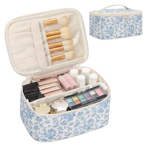 OCHEAL Makeup Bag Portable Cosmetic Bag For Women, Large Capacity Travel Makeup Case Organizer, Toiletry Bag for Girls Traveling With Handle and Divider-Flowers - color: 0020_Floral print, size: Medium
