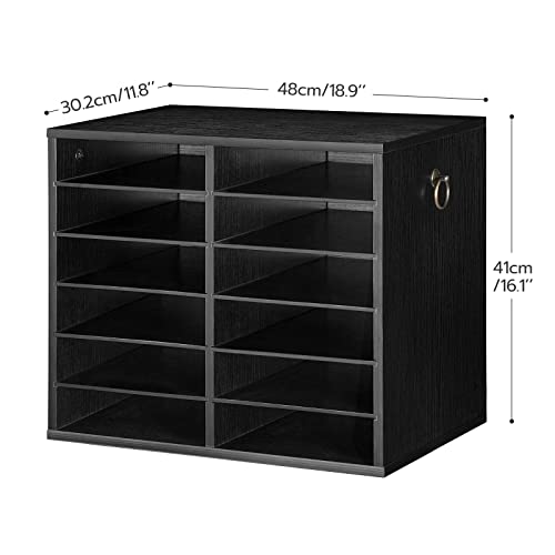 HOOBRO Literature Organizers, 12 Compartments Office Mailbox with Adjustable Shelves, Wood Countertop Literature Sorter for Office, Home, Classroom, Mailrooms Organization Black BK12WF01 - color: Black, size: 18.9"L