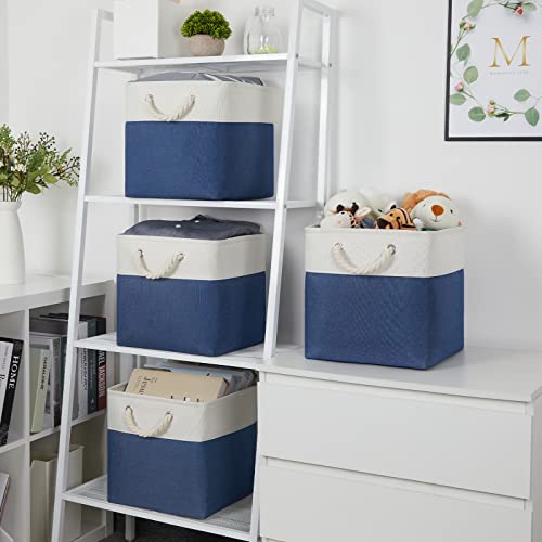 Temary Fabric Storage Cubes for Organizing 4Pack Blue Fabric Storage Basket 12 Inch Cube Storage Bins with Handles for Organizing Toys, Shelf Baskets for Home Office Closet (White&Blue) - color: White&blue, size: 12"L x 12"W x 12"H