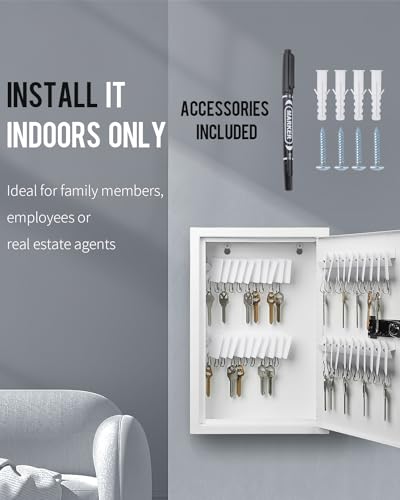 Uniclife 40 Position Slotted Key Cabinet with Combination Lock Resettable White Digital Security Storage Box Steel Key Organizer with Slotted Racks White Key Tag Labels and Permanent Pen - color: White, size: 40 Keys
