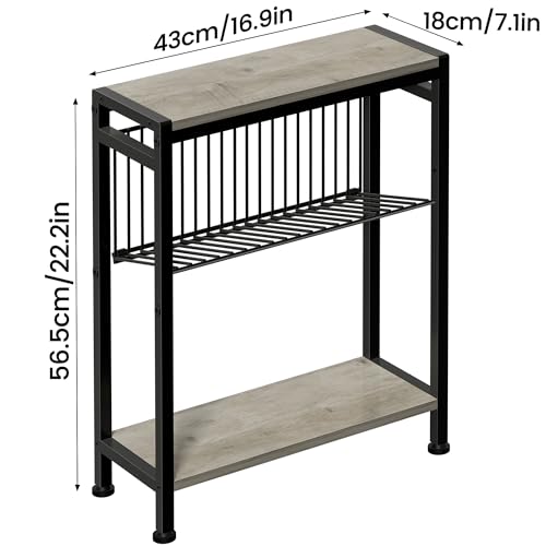 Small Side Table for Small Space, 3-Tier Narrow End Table with Magazine Holder, Slim Nightstand, Skinny Snack Couch Table in Living Room, Bedroom, Study, Kitchen and Balcony (Greige) - color: Greige