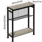 Small Side Table Set of 2 for Small Space, 3-Tier Narrow End Table with Magazine Holder, Slim Nightstand, Skinny Snack Couch Table in Living Room, Bedroom, Kitchen and Balcony (Greige) - color: Greige-2pcs