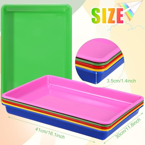 Maitys 15 Pcs Flat Plastic Trays 16.1 x 11.8'' Sensory Storage Paper Tray Stackable Classroom Bins for Office Home Organizer Crafts Supplies(Bright Color) - color: Bright Color