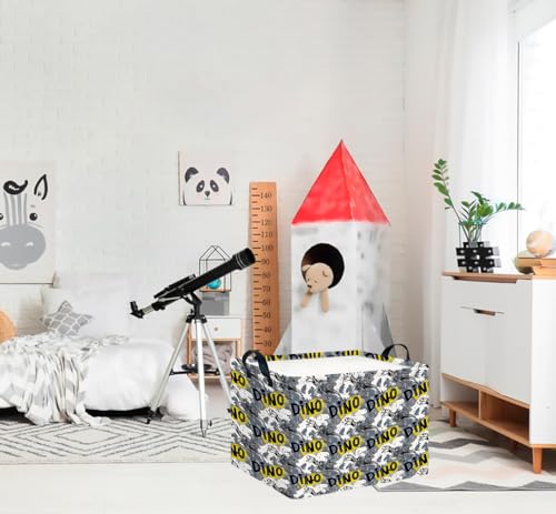 CLOCOR Rectangular Storage Basket,Collapsible Cute Pattern Storage Bin,Waterproof Books Box with Handles,Gift Basket(Grey Dinosaur) - color: Grey Dinosaur