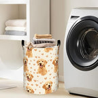 Cute Golden Retrievers with Hearts Laundry Basket with Handles, 19.7"x15.7" Clothes Foldable Laundry Hamper Organizer for Dorm Nursery Bedroom Bathroom Decor, Toy Storage Bin for Kids - style: Golden Retriever12
