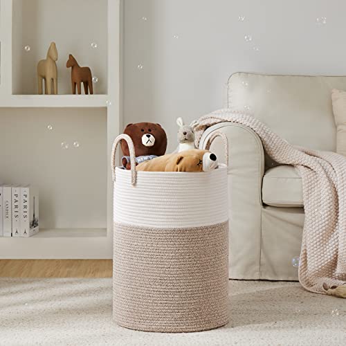 YOUDENOVA Woven Rope Laundry Hamper Basket, 72L Tall Luandry Basket, Baby Nursery Hamper for Blanket Storage in Bedroom-Large-Brown - color: White&Brown, size: Large(72L )