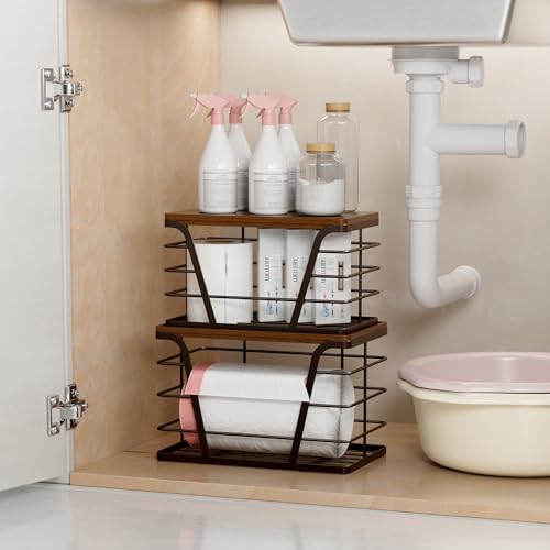 TIDIIABODE 2 Pack Stackable Kitchen Organization,Counter Organizers and Pantry Organization for Home and Kitchen,Trash Bag Organizer Under Sink,Brown - color: 2-Pack-L&S-Brown