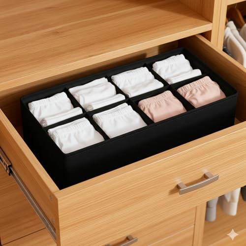 1 Pcs Drawer Organizer Storage Box for Underwear Socks Closet Divider for Wardrobe Dresser Vanity Space Saving Use(8-Grid Black) - color: Black-4, size: Medium