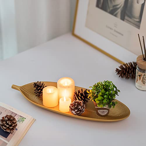 Hanobe Decorative Bowls for Home Decor: Leaf Shaped Wood Key Tray Entryway Decor Leaves Bowl for Fireplace Mantel, Gold - color: Gold, size: 16" x 5.9" x 1.2"