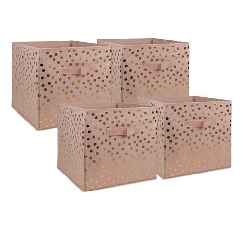 DII Non Woven Polyester Storage Bin, Polka Dot, Pink & Gold, Small Set of 4 - color: Pink & Gold, size: Small Set of 4, 11x11x11" Cube