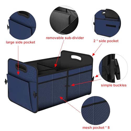 Femuar Car Trunk Organizer,Car Storage Organizer with 72L Large Capacity Waterproof Collapsible and 11 Pockets,Trunk Organizer for Car Suv/Jeep/Sedan, Large Size,Blue - color: Blue, size: Large