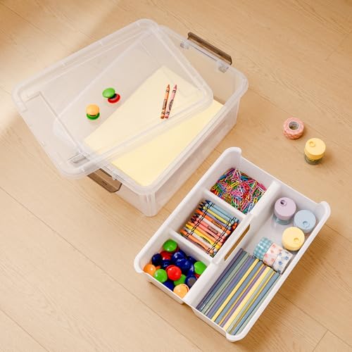 Citylife 17 QT Plastic Storage Bins Clear Storage Box with Removable Tray Stackable Latching Box with Handle for Oraganizing Tool, Craft, Office, Orange - size: 17 Qt- 1 Pack-H