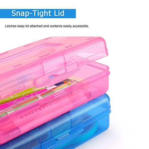 Tamaki 1 Pack Plastic Pencil Box Large Capacity Pencil Boxes Clear Boxes with Snap-tight Lid Stackable Design and Stylish Office Supplies Storage Organizer Box, Pink - color: Pink