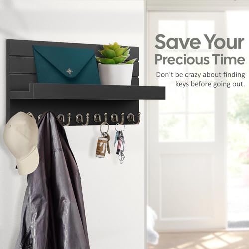 HONJIN Key Holder for Wall: Upgraded 7 Sturdy Key Hooks Easy Installation Mail Organizer Wall Mount Hanging Key Rack for Kitchen and Entryway Decor - color: 7 hooks Black