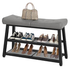 YATINEY Shoe Bench, 3-Tier Shoe Rack, Entryway Bench with Storage and Cushion, for Hallway, Foyer, Bedroom, Gray and Black HX02BG - color: Gray + Black