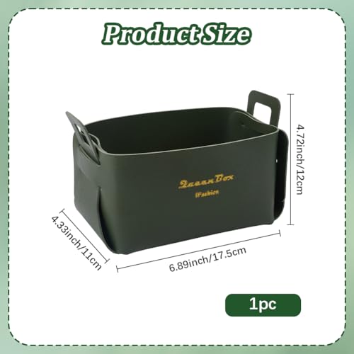 Foldable Storage Basket Bin PU Leather Desktop Organizer Box Green Small Catchall Basket Rectangle Tray Double Handles for Entryway Bedside Dresser End Table Cosmetic Jewelry Key Wallet - color: Green