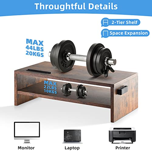 Marbrasse 16.5 Inch Monitor Stand, 2 Tier Computer Monitor Riser with Printer Shelf, Laptop Computer Screen Storage, Desktop Stand - Phone Holder & Cable Management (Vintage) - color: Vintage