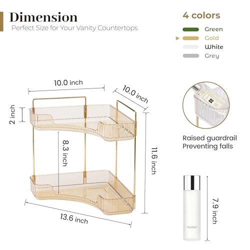Aveniee Corner Bathroom Counter Organizer, Bathroom Countertop Shelf Makeup Organizer for Vanity Perfume Tray for Corner Storage (2 Tiers, Gold) - color: Amber Gold, size: 2 Tier