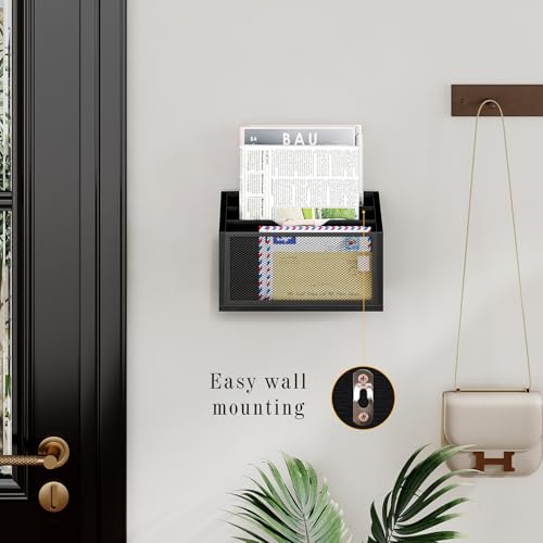 Mail Organizer, Mail Organizers Wall Mounted with 3 Slots, Mail Organizer Countertop Desk, Mail Holder for Home Office, Mail Sorter Office Accessories Organizer for File Letter Folder, Black - color: Black
