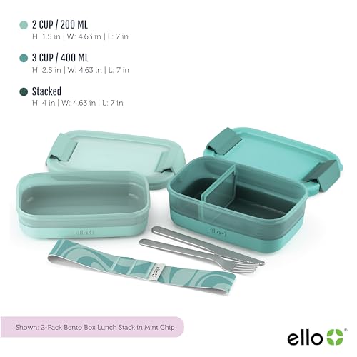 Ello 2-Pack Lunch Stack Plastic Food Storage Container Bento Box with Airtight, Leak-Proof Locking Plastic Lids and Silicone Base, BPA-Free, Freezer, Microwave, and Dishwasher Safe, Mint Chip - color: Mint Chip