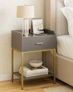Nightstand,3-Tier Modern Night Stand,Bedside Table with Storage Drawer and Shelf,Small Side Table for Bedroom,Living Room,Gray - color: Grey