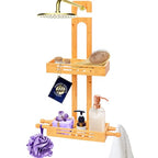 SereneLife Bamboo Hanging Shower Caddy with 2 Tiers, Anti-Slip Design for Bathroom Essentials, Self-Draining Shelves for Easy Organization