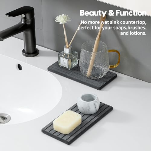 Razborci 2PCS Diatomite Water Absorbing Stone Drying Tray Mat for Bathroom & Kitchen Counter, Instant Dry Drink Bar Coaster, Vanity Sink Caddy Organizer, Dish Soap Sponge Holder, Dark Gray, 8"x3.8" - color: 2pcs - 8"x 3.8" - Dark Gray
