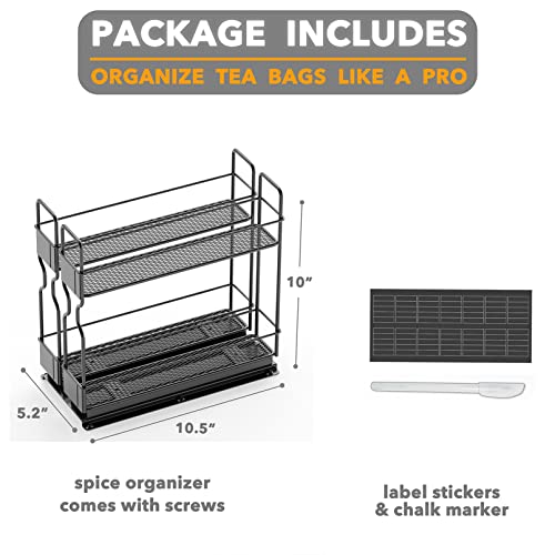 SpaceAid Pull Out Spice Rack Organizer for Cabinet, Heavy Duty Slide Out Seasoning Kitchen Organizer, Cabinet Organizer, with Labels, 5.2" W x10.75 D x10 H, 2 Drawers 2-Tier - style: Two 2"W Drawers, 2-Tier