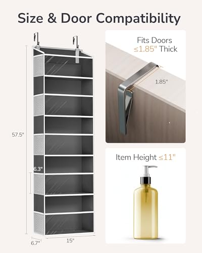 ULG 1-Pack Over Door Organizer with 5 Large Pockets 10 Mesh Side Pockets, 44 lbs Weight Capacity Hanging Storage Organizer with Clear Window for Bedroom Bathroom, RV, Clear Dark Grey - color: Clear Dark Grey, size: 1 Pack-5 Tier